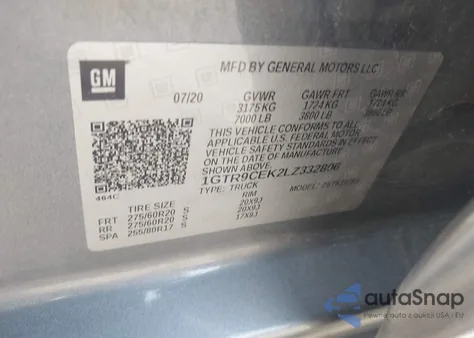 2020 GMC Sierra 1500 4Wd Double Cab Standard Box Elevation из США, поврежденный, VIN 1GTR9CEK2LZ332806